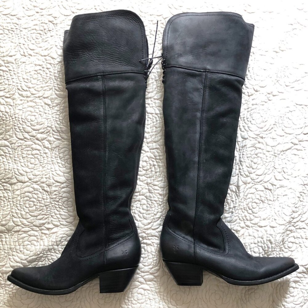 FRYE SACHA BLACK LEATHER DISTRESSED OTK WOMEN'S BOOT SIZE 8.5 B NEW W/O BOX